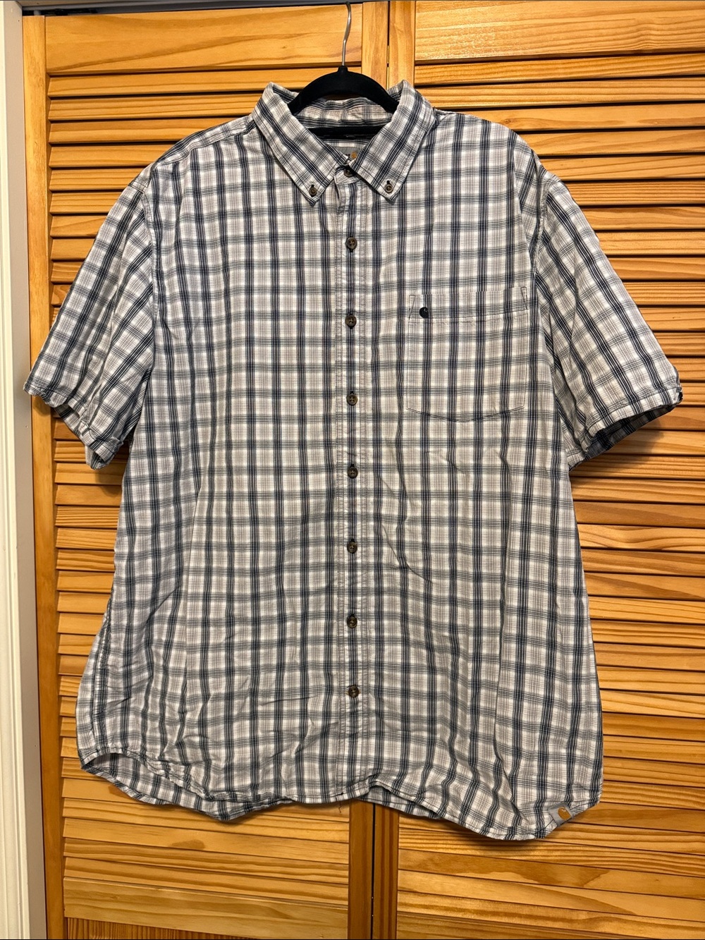 Carhartt Men's Short-Sleeve Plaid Button-Down Shirt - Blue & White